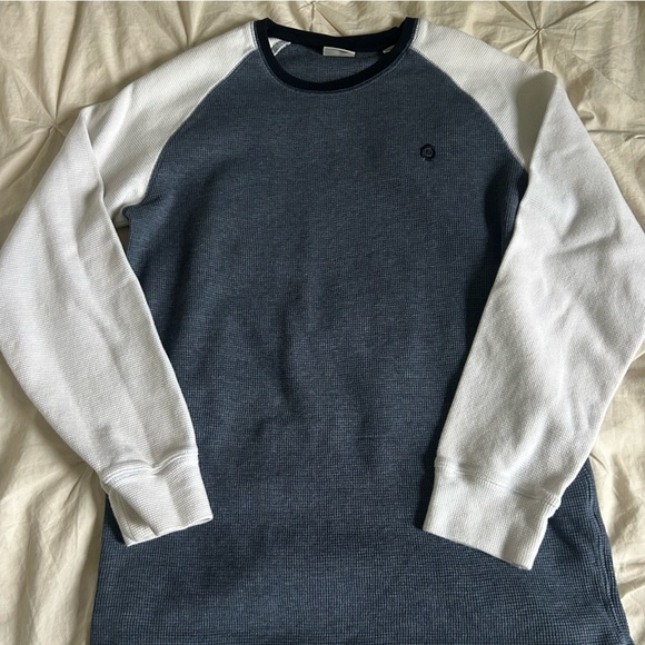 Jack & Jones Mens Navy and White Medium Textured Long-Sleeve Shirt - Picture 1 of 7